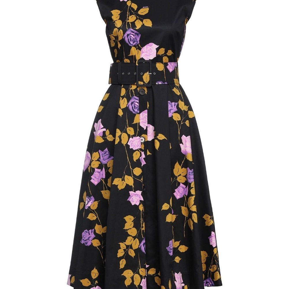 MSGM Black and Purple Sleeveless A-Line Midi Dress